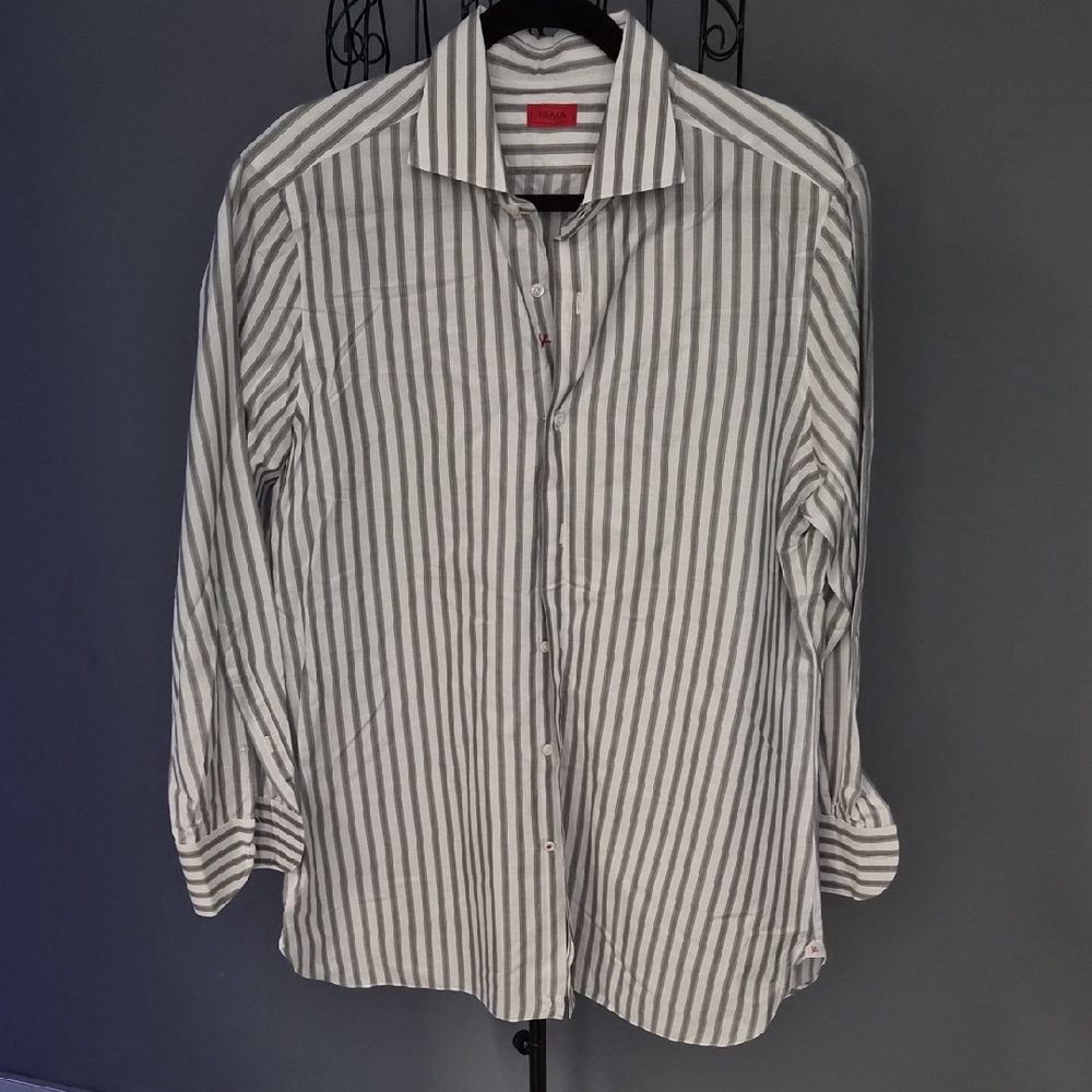 Isaia Gray Striped Casual Shirt